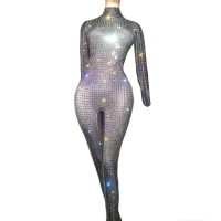Christia Bella Sexy Multicolour Rhinestone Women Party Jumpsuit Tight Fitting Black Beading Rompers Singer Dancer Club Bodysuits